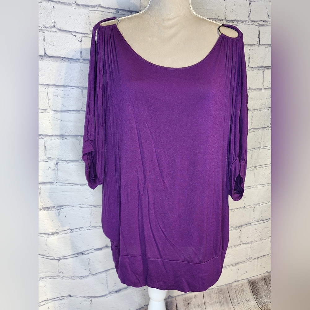 Purple Cut Out 3/4 Sleeve Blouse